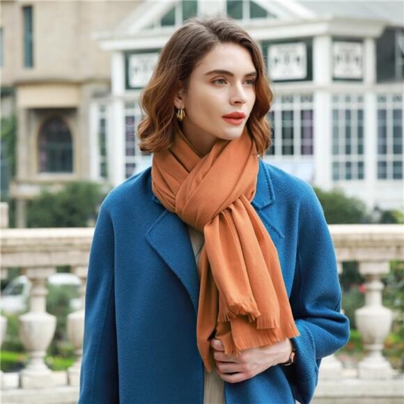 Women Pashmina Shawl Wraps for Party Orange - Picture 3 of 6